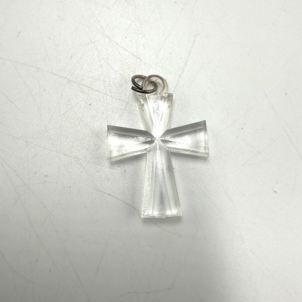 Vintage Clear Cross Pendant Religious Charm Transparent Jewelry